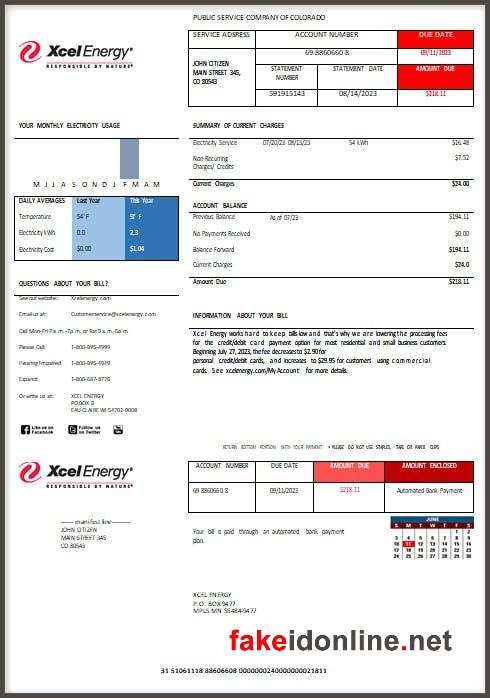 Xcel Energy Utility Bill PSD Template - Xcel Energy Proof of Address